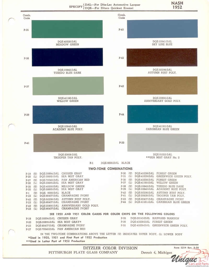 1952 Nash Paint Charts PPG 1